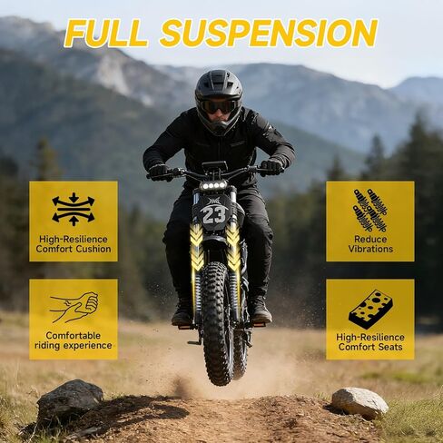 Electric Dirt Bike for Adults - Peak 1500W/3000W Electric Bikes, 28-35MPH, 48V/52V 15.6Ah/25Ah/40Ah, 70-120 Mile(PAS Mode), 16/20 Inch All-Terrain Fat Tire Electric Motorcycle in Kuwait
