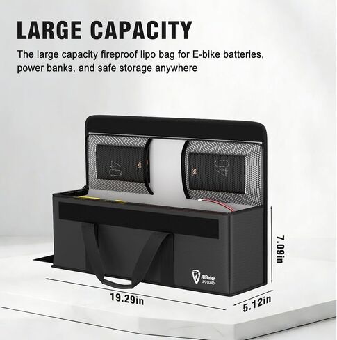 حقيبة آمنة لبطارية الدراجة الإلكترونية مقاومة للحريق والانفجار، حقيبة آمنة كبيرة السعة ليبو، حقيبة شحن بطارية ليبو مقاومة للحريق، حقيبة تخزين مقاومة للحريق مطلية بالسيليكون (19.3 × 5.1 × 7 بوصة) in Kuwait