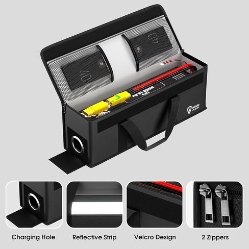 حقيبة آمنة لبطارية الدراجة الإلكترونية مقاومة للحريق والانفجار، حقيبة آمنة كبيرة السعة ليبو، حقيبة شحن بطارية ليبو مقاومة للحريق، حقيبة تخزين مقاومة للحريق مطلية بالسيليكون (19.3 × 5.1 × 7 بوصة) in Kuwait