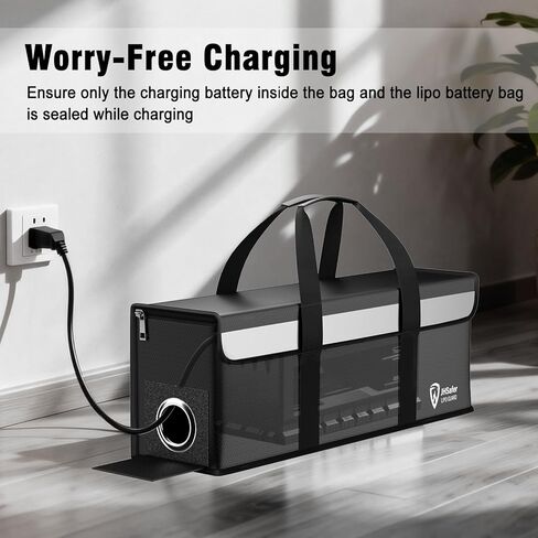 حقيبة آمنة لبطارية الدراجة الإلكترونية مقاومة للحريق والانفجار، حقيبة آمنة كبيرة السعة ليبو، حقيبة شحن بطارية ليبو مقاومة للحريق، حقيبة تخزين مقاومة للحريق مطلية بالسيليكون (19.3 × 5.1 × 7 بوصة) in Kuwait