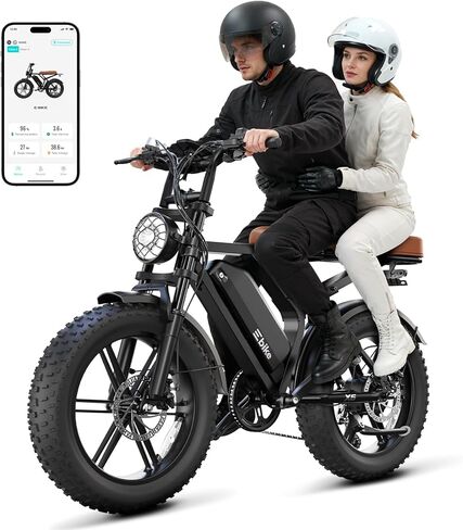 Electric Bike for Adults, Peak 1500W Motor Retro E Bike, 32MPH 65/120Miles, 48V 15Ah Removable Battery, 20"x4" Fat Tires, Full Suspension, APP Control, Off-Road Ebike for City Commuting in Saudi Arabia