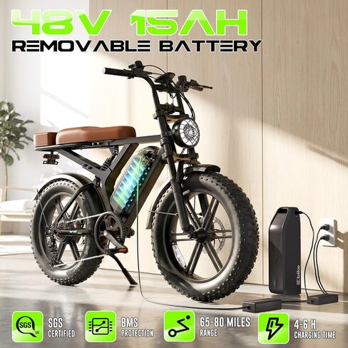 Electric Bike for Adults, Peak 1500W Motor Retro E Bike, 32MPH 65/120Miles, 48V 15Ah Removable Battery, 20"x4" Fat Tires, Full Suspension, APP Control, Off-Road Ebike for City Commuting in Saudi Arabia