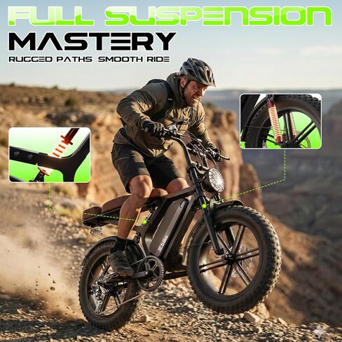 Electric Bike for Adults, Peak 1500W Motor Retro E Bike, 32MPH 65/120Miles, 48V 15Ah Removable Battery, 20"x4" Fat Tires, Full Suspension, APP Control, Off-Road Ebike for City Commuting in Saudi Arabia