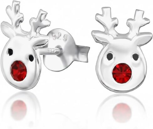 925 Sterling Silver Christmas reindeer Rudolph the red nosed reindeer Crystal Nose Stud Earrings 33415 (Nickel Free Hypoallergenic) in Kuwait