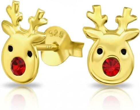 925 Sterling Silver Christmas reindeer Rudolph the red nosed reindeer Crystal Nose Stud Earrings 33415 (Nickel Free Hypoallergenic) in Saudi Arabia