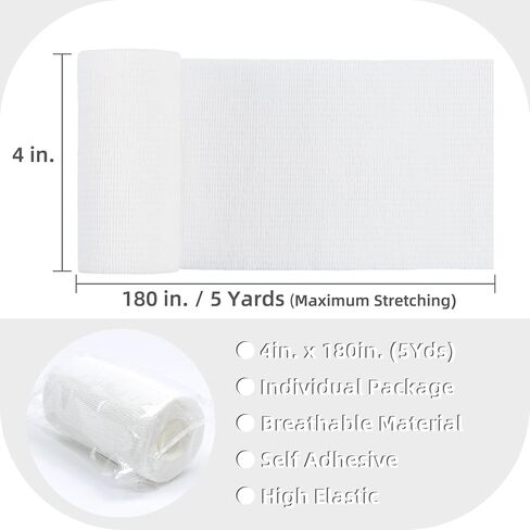 IndigoCase 6 Rolls Self Adhesive Bandage Wrap 4 Inch, White Color Elastic Athletic Tape, Vet Wrap, Wrist Tape, Large Bandage for Horses, Knuckle, Knee, Pets in Saudi Arabia