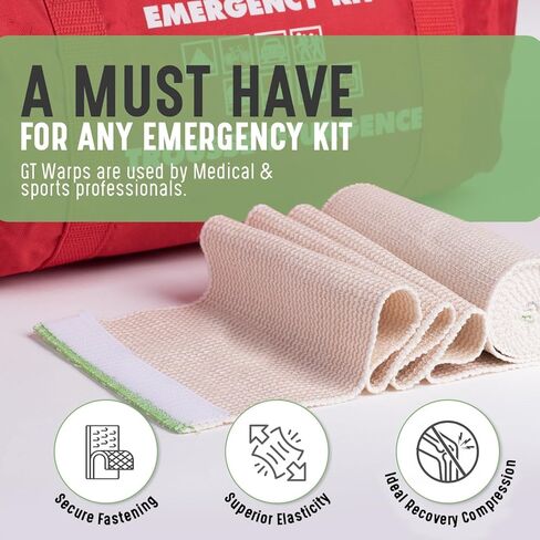 Premium Elastic Bandage Wrap (6" 3 Pack) - Hook & Loop Fasteners at Both Ends - Latex Free Hypoallergenic Compression Roll - Reusable Bandages for Waist, Legs, Elbow & Knee Wrap in Kuwait