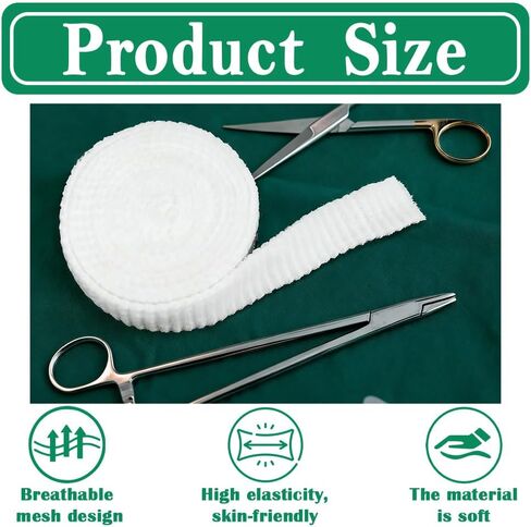 لفتان من الضمادات الأنبوبية، 0.98 × 78.74 بوصة، ضمادة شبكية مرنة للجروح، شاش شبكي مطاطي خالٍ من المواد اللاصقة، لفافة ضمادة شبكية للذراع - الاحتفاظ بالضمادات الرطبة / الجافة (أبيض) in Kuwait