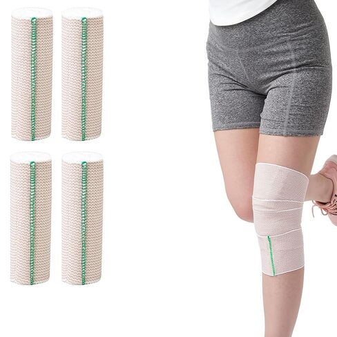 6 In Elastic Bandage Wrap 4 Pack, Compression Bandage Wrap for Ankle, Elbow, Knee, Shoulder,Tummy, Body, Premium Sport Support & Injury Recovery, Reusable & Durable in Saudi Arabia