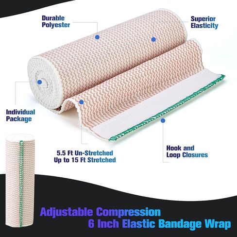 6 In Elastic Bandage Wrap 4 Pack, Compression Bandage Wrap for Ankle, Elbow, Knee, Shoulder,Tummy, Body, Premium Sport Support & Injury Recovery, Reusable & Durable in Saudi Arabia