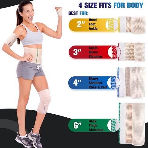6 In Elastic Bandage Wrap 4 Pack, Compression Bandage Wrap for Ankle, Elbow, Knee, Shoulder,Tummy, Body, Premium Sport Support & Injury Recovery, Reusable & Durable in Saudi Arabia