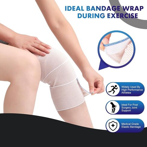 6 In Elastic Bandage Wrap 4 Pack, Compression Bandage Wrap for Ankle, Elbow, Knee, Shoulder,Tummy, Body, Premium Sport Support & Injury Recovery, Reusable & Durable in Saudi Arabia