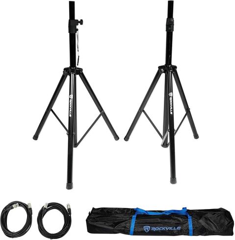 حزمة Rockville PLX12: (2) مكبرات صوت PA تعمل بقدرة 3000 وات/750 وات RMS، (2) بطارية PAR 50 LED DMX مصابيح غسيل، RFAAW 112 × 48 بوصة DJ Event Facade Booth، حامل مكبر صوت ثلاثي الأرجل، 8 قطع in Kuwait