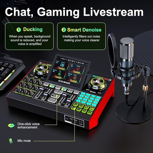 G10-P15 DJ & Podcast Equipment Bundle, Audio Interface with Cardioid Designer P15 Mic for Gamer and All-in-One DJ Mixer, Perfect for Live Streaming, Singing, YouTube, Gaming in Saudi Arabia
