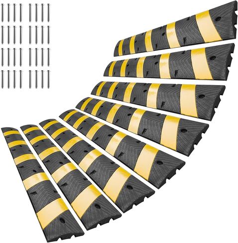 72" Rubber Speed Bumps for Road, Heavy Duty Cable Protector Ramp with High Reflective Yellow Stripe Speed Control Bump for Driveway, Garage, Parking Lot(4 Pack) in Kuwait