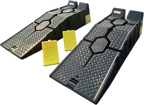 سلالم السيارة لتغيير الزيت، منحدرات رفع السيارة مع سطح غير قابل للانزلاق، سعة 6600 رطل، رافعة سيارة محمولة للمرآب المنزلي - 35.5 بوصة × 13 بوصة × 8.7 بوصة ارتفاع - عبوتان مع 2 عجلتين in Kuwait