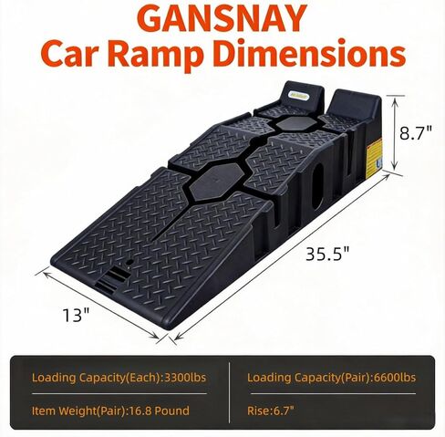 سلالم السيارة لتغيير الزيت، منحدرات رفع السيارة مع سطح غير قابل للانزلاق، سعة 6600 رطل، رافعة سيارة محمولة للمرآب المنزلي - 35.5 بوصة × 13 بوصة × 8.7 بوصة ارتفاع - عبوتان مع 2 عجلتين in Kuwait