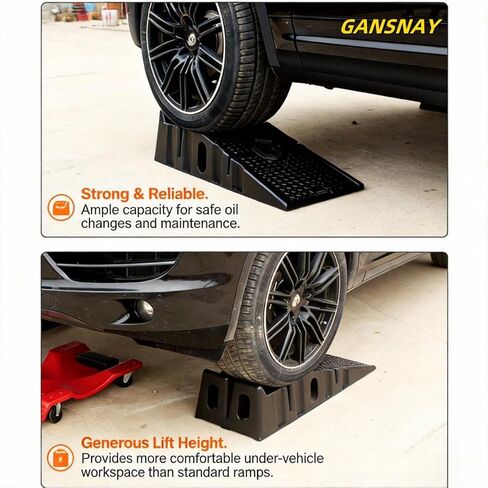 سلالم السيارة لتغيير الزيت، منحدرات رفع السيارة مع سطح غير قابل للانزلاق، سعة 6600 رطل، رافعة سيارة محمولة للمرآب المنزلي - 35.5 بوصة × 13 بوصة × 8.7 بوصة ارتفاع - عبوتان مع 2 عجلتين in Kuwait