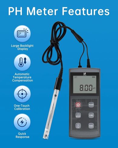 Portable pH Meter, High Accuracy, Large Backlight Display, pH Tester with ATC, Digital pH Meter for Drinking Water/Lab/Pool/Biomedicine/Aquarium, 0-14 Measurement Range in Kuwait