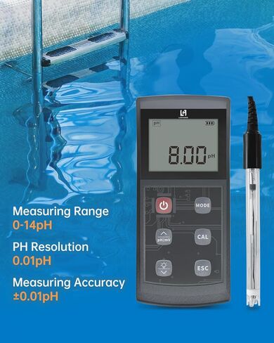 Portable pH Meter, High Accuracy, Large Backlight Display, pH Tester with ATC, Digital pH Meter for Drinking Water/Lab/Pool/Biomedicine/Aquarium, 0-14 Measurement Range in Kuwait
