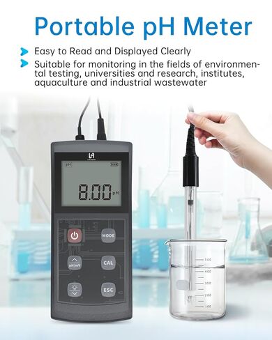 Portable pH Meter, High Accuracy, Large Backlight Display, pH Tester with ATC, Digital pH Meter for Drinking Water/Lab/Pool/Biomedicine/Aquarium, 0-14 Measurement Range in Kuwait