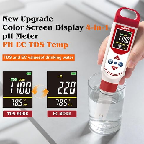 pH EC Meter for Hydroponic, Digital pH TDS EC ppm Tester with Color Screen Display, High Accuracy pH Pen Probe for Drinking Water, Nutrient Solution, Aquariums, Pools & Home Use in Kuwait