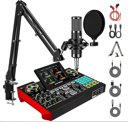 مجموعة معدات البودكاست والدي جي G10-P15، واجهة بطاقة الصوت + ميكروفون قلبي P15 + خلاط دي جي متعدد الاستخدامات، مثالي للبث المباشر والألعاب والكاريوكي ومحتوى اليوتيوب in Saudi Arabia