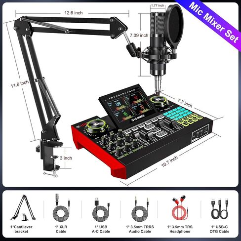 مجموعة معدات البودكاست والدي جي G10-P15، واجهة بطاقة الصوت + ميكروفون قلبي P15 + خلاط دي جي متعدد الاستخدامات، مثالي للبث المباشر والألعاب والكاريوكي ومحتوى اليوتيوب in Saudi Arabia