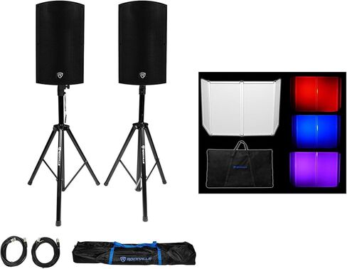 حزمة Rockville TITAN15 v2: (2) مكبرات صوت DJ PA بقدرة 15 بوصة 2000 وات / 500 وات RMS، حامل مكبر صوت ثلاثي الأرجل، (2) كابلات XLR بطول 20 قدمًا، كشك واجهة DJ RFAAW، 5 عناصر in Saudi Arabia