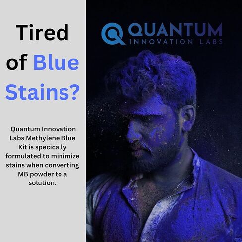 مختبرات Quantum-Innovation-Labs، مسحوق الميثيلين الأزرق من الدرجة الصيدلانية - 6 جرام - تم اختباره في معمل طرف ثالث معتمد من ISO بنسبة 99+% - متوافق مع درجة USP - متضمن دورق قمع قطارة (6 جرامات) in Kuwait