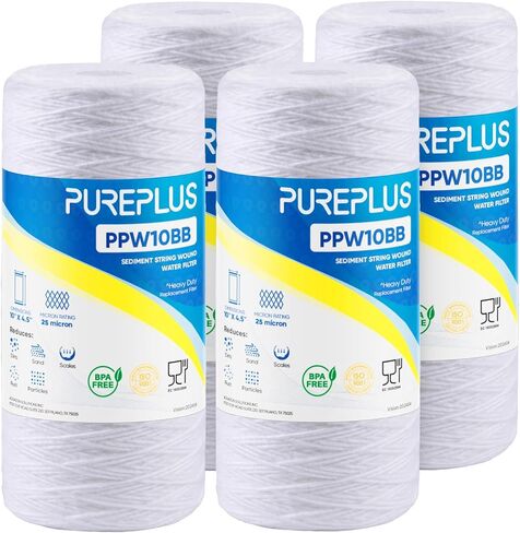 PUREPLUS 5 Micron 10 x 4.5 Whole House String Wound Sediment Filter for Well Water, Replacement Cartridge for 84637, WPX5BB97P, PC10, 355214-45, 355215-45, WP10BB97P, WP5BB97P, 2Pack in Kuwait