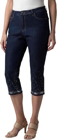 Roaman's Women's Plus Size Sequin Trim Straight Leg Capri Jean in Saudi Arabia