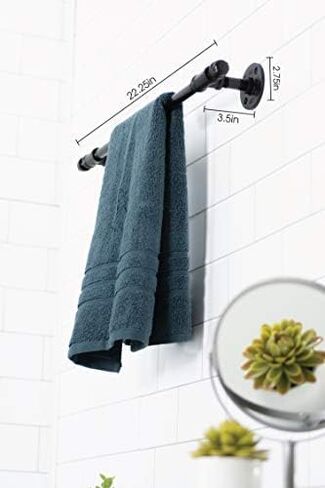 Rustic Pipe Decor 4 Piece Bathware Fixture Set, Wall Mount Kit Includes 18 Inch Towel Bar Rack, Two Robe Hooks and Toilet Paper Holder, Industrial Vintage Farmhouse DIY Bathroom Hardware, Black Pipes in Kuwait