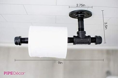 Rustic Pipe Decor 4 Piece Bathware Fixture Set, Wall Mount Kit Includes 18 Inch Towel Bar Rack, Two Robe Hooks and Toilet Paper Holder, Industrial Vintage Farmhouse DIY Bathroom Hardware, Black Pipes in Kuwait