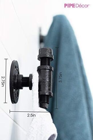 Rustic Pipe Decor 4 Piece Bathware Fixture Set, Wall Mount Kit Includes 18 Inch Towel Bar Rack, Two Robe Hooks and Toilet Paper Holder, Industrial Vintage Farmhouse DIY Bathroom Hardware, Black Pipes in Kuwait