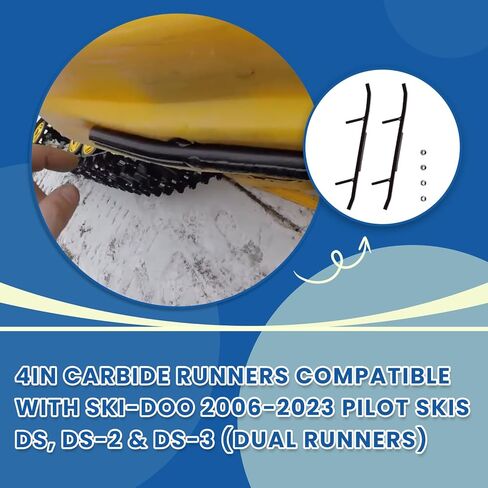 قطعتان من مجاري الكربيد 4 بوصة متوافقة مع Ski-Doo 2006-2023 Pilot Skis DS وDS-2 وDS-3، تناسب 2006-2023 MXZ 600، 2019-2023 Backcountry 600R / 850 / X 850 / X-RS 850 (كربيد 4 بوصة) in Saudi Arabia