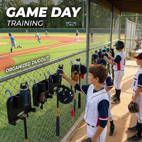 منظم مخبأ البيسبول مع حامل مشروبات - شماعة تروس محمولة للسياج للمضرب/القفاز، يحافظ على ملحقات حامل معدات الكرة اللينة شديدة التحمل، هدية البيسبول للكرة اللينة للاعبين in Kuwait