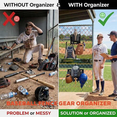 منظم مخبأ البيسبول مع حامل مشروبات - شماعة تروس محمولة للسياج للمضرب/القفاز، يحافظ على ملحقات حامل معدات الكرة اللينة شديدة التحمل، هدية البيسبول للكرة اللينة للاعبين in Kuwait