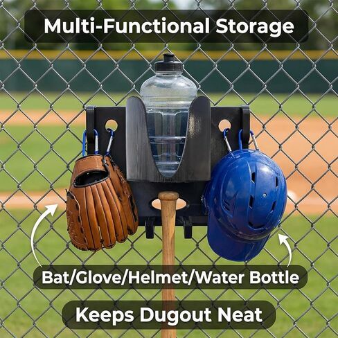 منظم مخبأ البيسبول مع حامل مشروبات - شماعة تروس محمولة للسياج للمضرب/القفاز، يحافظ على ملحقات حامل معدات الكرة اللينة شديدة التحمل، هدية البيسبول للكرة اللينة للاعبين in Kuwait
