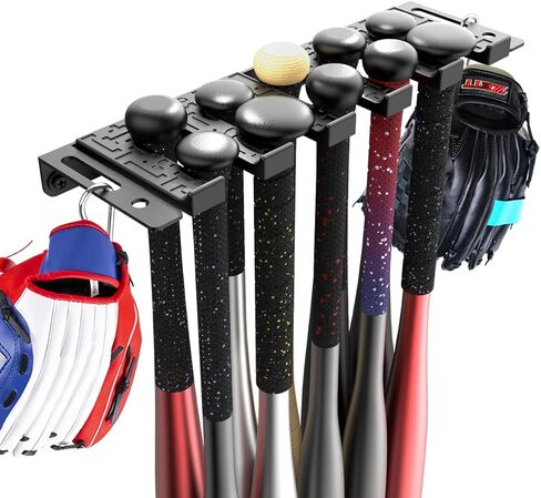 veimia Baseball Bat Holder Wall Mount, Baseball Bat Storage Rack, Holds 10 Bats on Wooden or Concrete Wall, Metal Bat Hanger with Fully Wrapped Rubber Mat, Bat Holder in Kuwait