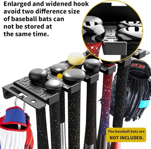 veimia Baseball Bat Holder Wall Mount, Baseball Bat Storage Rack, Holds 10 Bats on Wooden or Concrete Wall, Metal Bat Hanger with Fully Wrapped Rubber Mat, Bat Holder in Kuwait