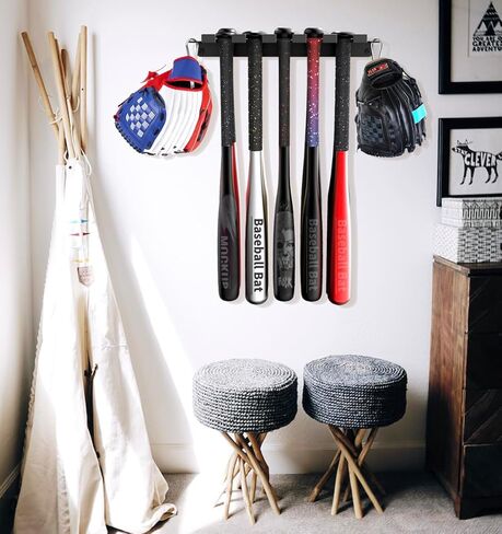 veimia Baseball Bat Holder Wall Mount, Baseball Bat Storage Rack, Holds 10 Bats on Wooden or Concrete Wall, Metal Bat Hanger with Fully Wrapped Rubber Mat, Bat Holder in Kuwait