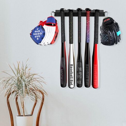 veimia Baseball Bat Holder Wall Mount, Baseball Bat Storage Rack, Holds 10 Bats on Wooden or Concrete Wall, Metal Bat Hanger with Fully Wrapped Rubber Mat, Bat Holder in Kuwait