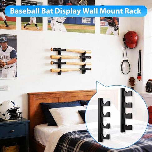 4 Deck Baseball Bat Display Wall Mount Rack Wooden Baseball Bat Holder Horizontal Hanger Stand Bracket with Protective Liner for Softball Sports Memorabilia Collectibles Souvenirs in Saudi Arabia