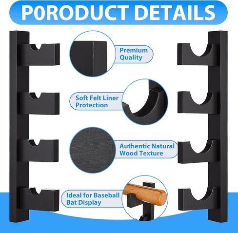 4 Deck Baseball Bat Display Wall Mount Rack Wooden Baseball Bat Holder Horizontal Hanger Stand Bracket with Protective Liner for Softball Sports Memorabilia Collectibles Souvenirs in Saudi Arabia