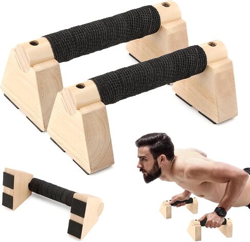 Wooden Push Up Stands & Handstand Parallettes Bars, Solid Wood Push Up Handles with Non-Slip Base for Home Gym, Calisthenics & Strength Training(Wood Color,Size:7.87inch) in Saudi Arabia