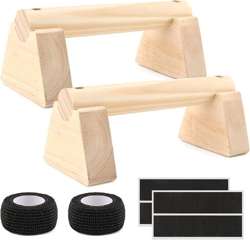 Wooden Push Up Stands & Handstand Parallettes Bars, Solid Wood Push Up Handles with Non-Slip Base for Home Gym, Calisthenics & Strength Training(Wood Color,Size:7.87inch) in Saudi Arabia