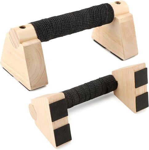 Wooden Push Up Stands & Handstand Parallettes Bars, Solid Wood Push Up Handles with Non-Slip Base for Home Gym, Calisthenics & Strength Training(Wood Color,Size:7.87inch) in Saudi Arabia