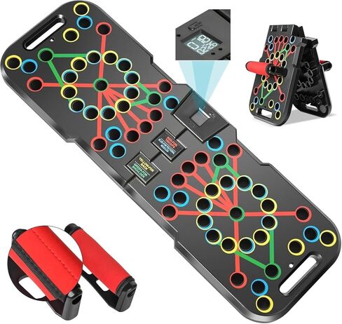 Push Up Board 60 in 1 with Smart Counter, Foldable Portable Home Gym System with Resistance Bands & Handles, Strength Training Equipment for Men & Women, Full Body Workout Kit in Kuwait