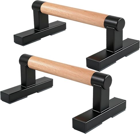 زوج واحد من قضبان الدفع الخشبية للرجال، مقابض تمارين الضغط لتدريب القوة من أجل تمارين رياضية منزلية، واللياقة البدنية، وقضبان التمارين الأرضية، من الخشب الصلب مع دعامة معدنية - تدعم 600 رطل in Kuwait